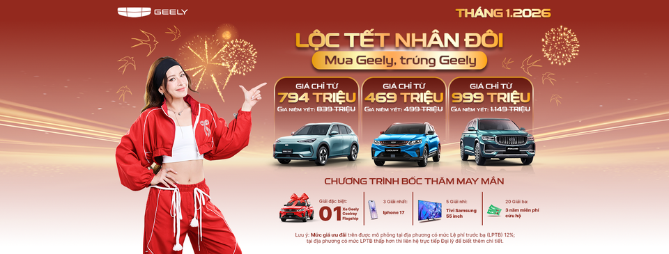 LỘC TẾT NHÂN ĐÔI THÁNG 1/2026 - MUA XE GEELY, TRÚNG XE GEELY